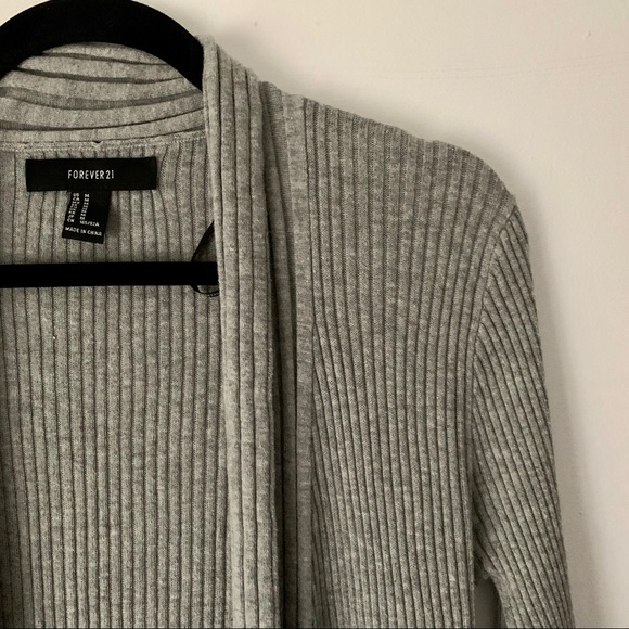 *SOLD* Forever 21 | ribbed light grey waterfall cardigan - Picture 2 of 8